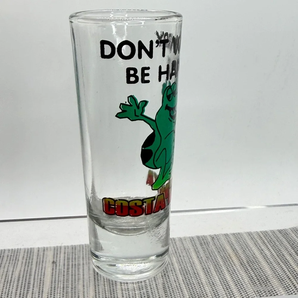 Costa Maya Mexico Shot Glass Frog Dont Worry Be Happy‎ Tall Clear Glass Shooter